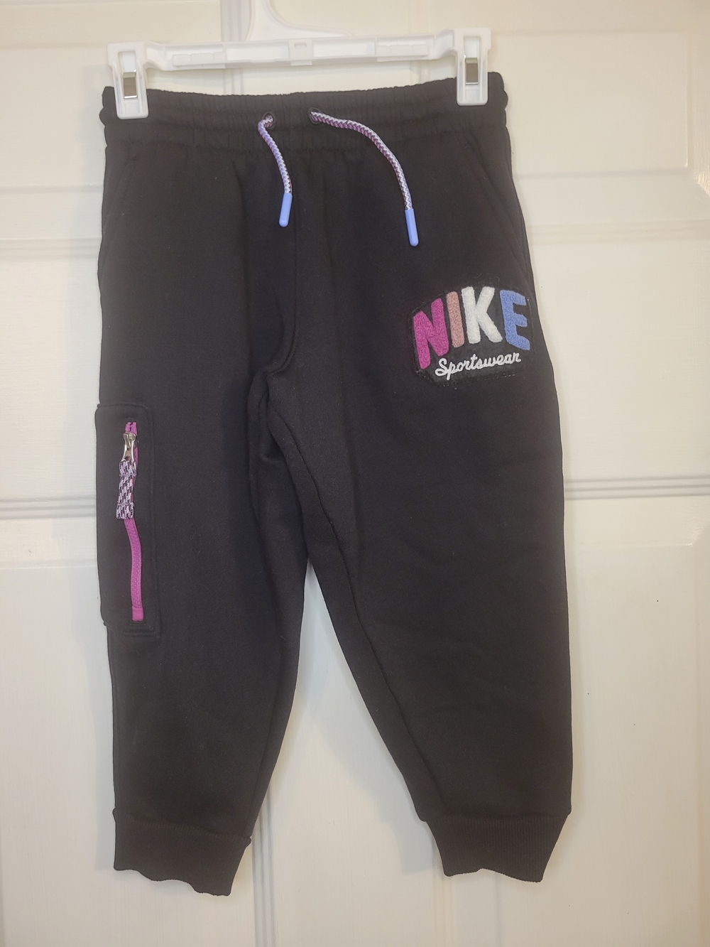 Nike Kids Black Sweatpants with Pink & Blue Logo - Picture 2 of 8